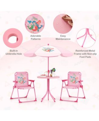 Kids 4-Piece Folding Picnic Table Set with Adjustable Umbrella