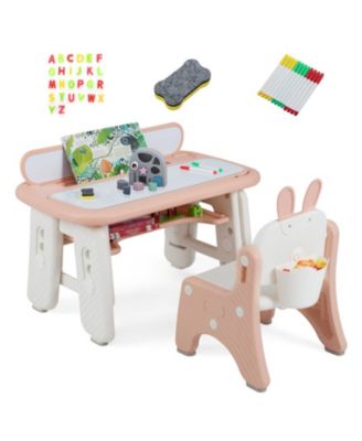 Kids Table and Rabbit Chair Set with Magnetic Drawing Boards