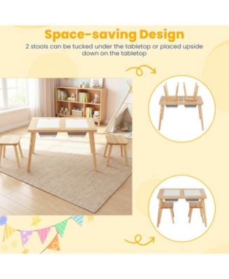 Kids Wooden Activity Table Set with Chalkboard and Foldable Bins