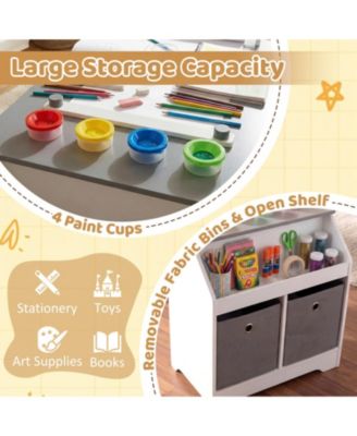 Kids Art Table and Stool Set with Paper Roll and 4 Paint Cups
