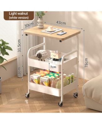 Sturdy 3-Tier Metal Utility Cart with Wooden Tabletop - Lockable Wheels, Multipurpose Storage Shelf