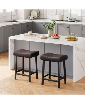 Upholstered  Backless Saddle Bar Stools Set of 2, Counter Height