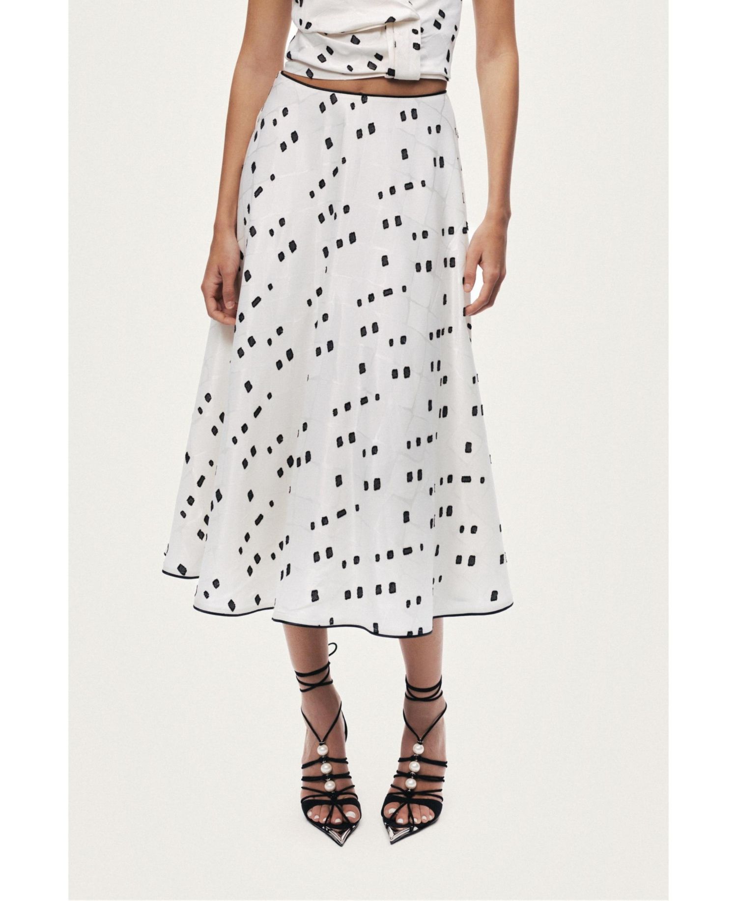 Women's High-Rise Midi Skirt with Print Details