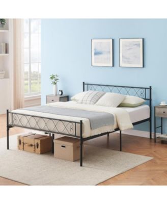 Metal Bed Frame with Heart Headboard and Footboard, Platform Design with Underbed Storage