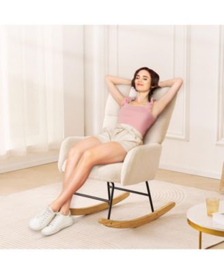 Upholstered Glider Rocking Chair with Teddy Fabric