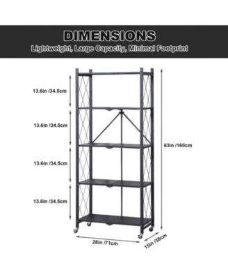 5-Tier Foldable Metal Storage Cart with Wheels - Rolling Utility Shelf, for Bathroom, Laundry Room