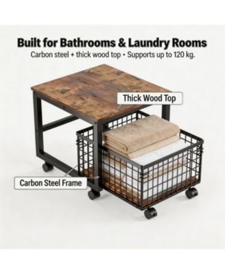 Heavy Duty Rolling Storage Cart with Drawer - Lockable Wheels, for Bathroom, Laundry Room