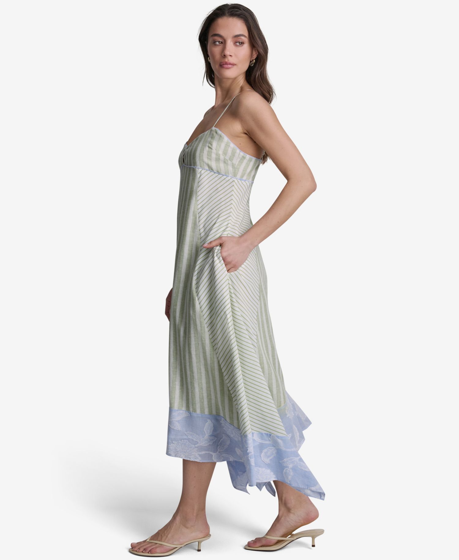 Women's Striped High-Low Midi Dress