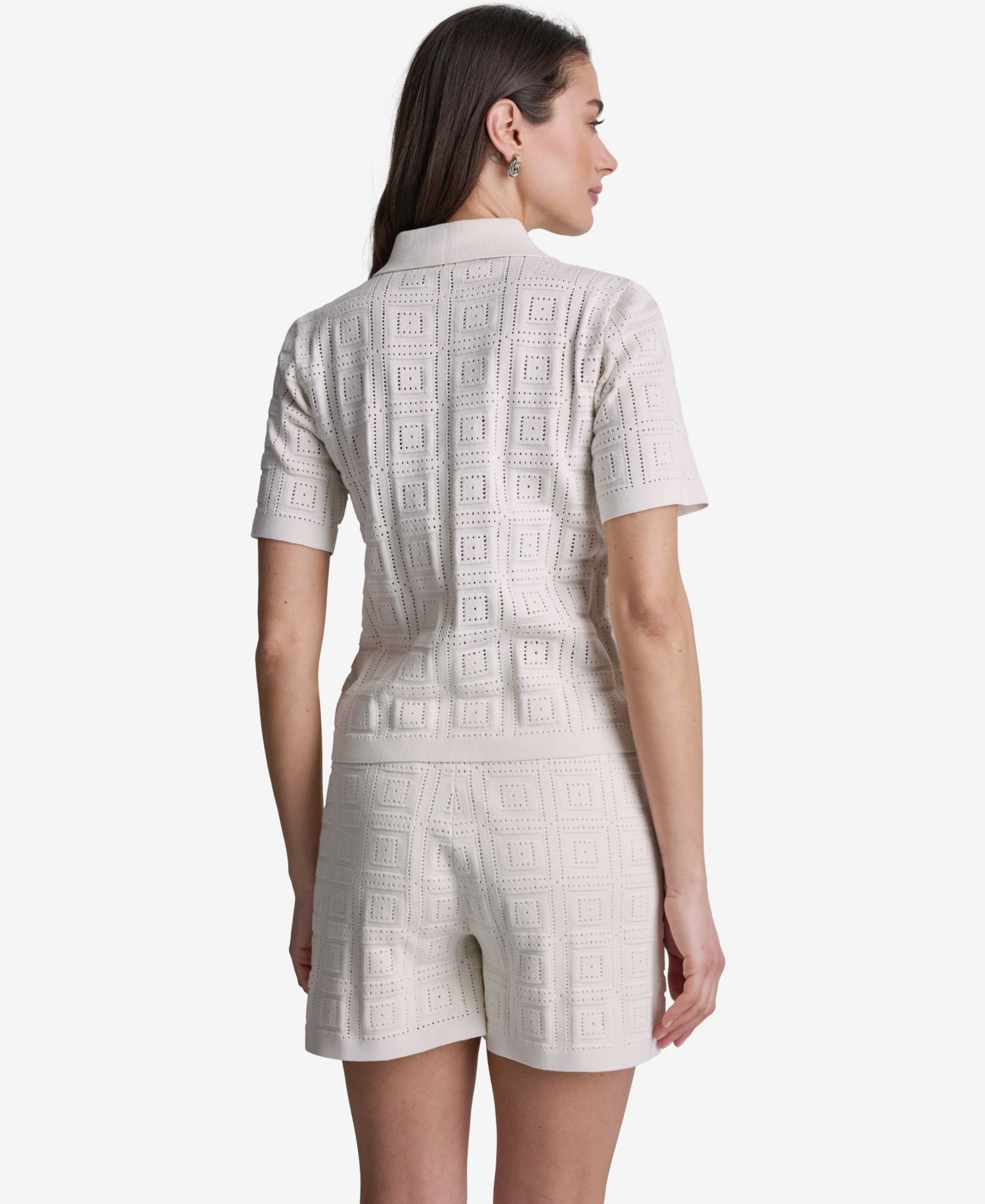 Women's Open-Stitch Polo Short-Sleeve Top