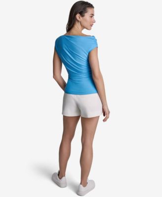 Women's Sleeveless Ruched Boat Neck Top