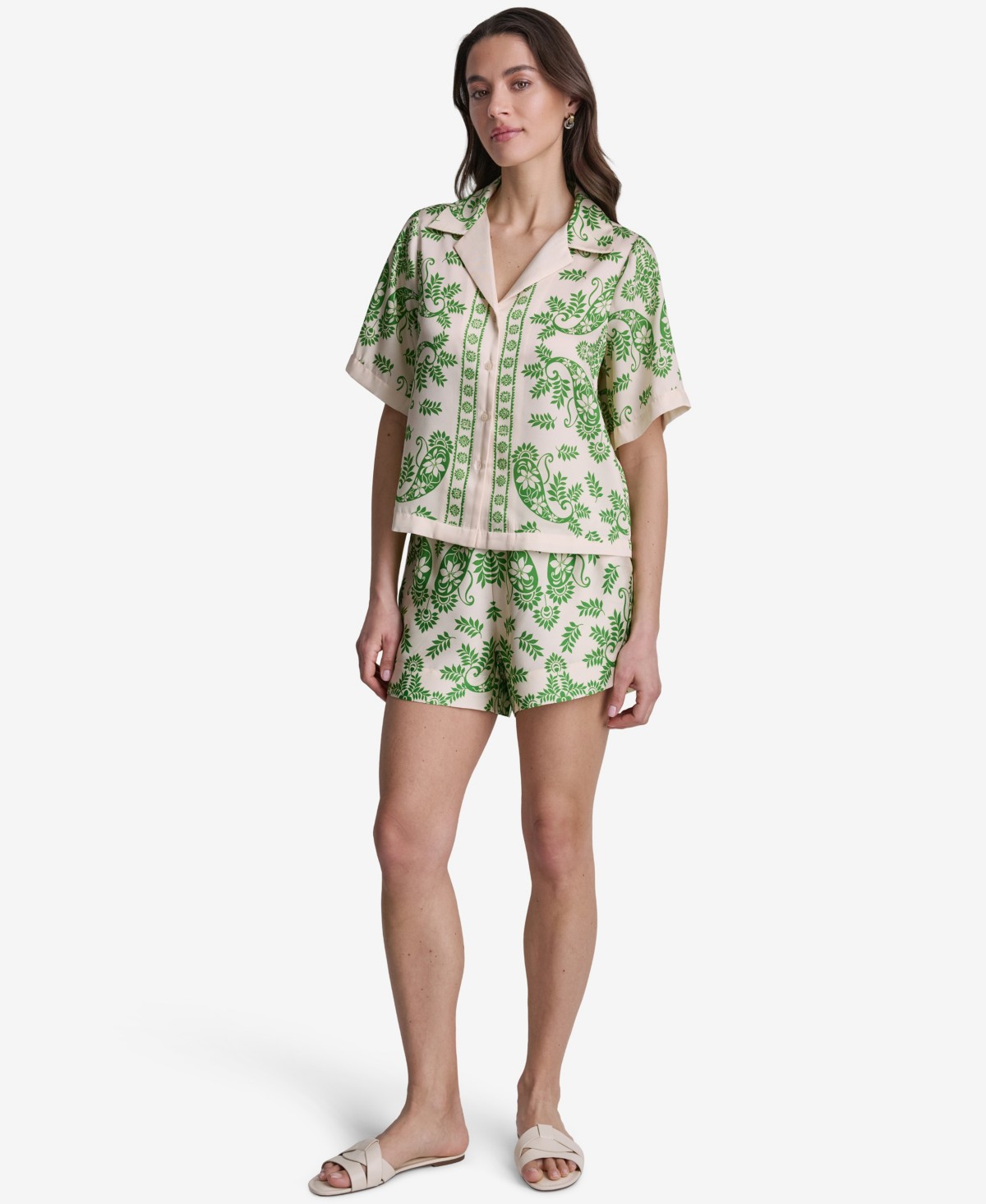 Женские топы BCBG Women's Botanical Print Short-Sleeve Button-Front Top — фото 3