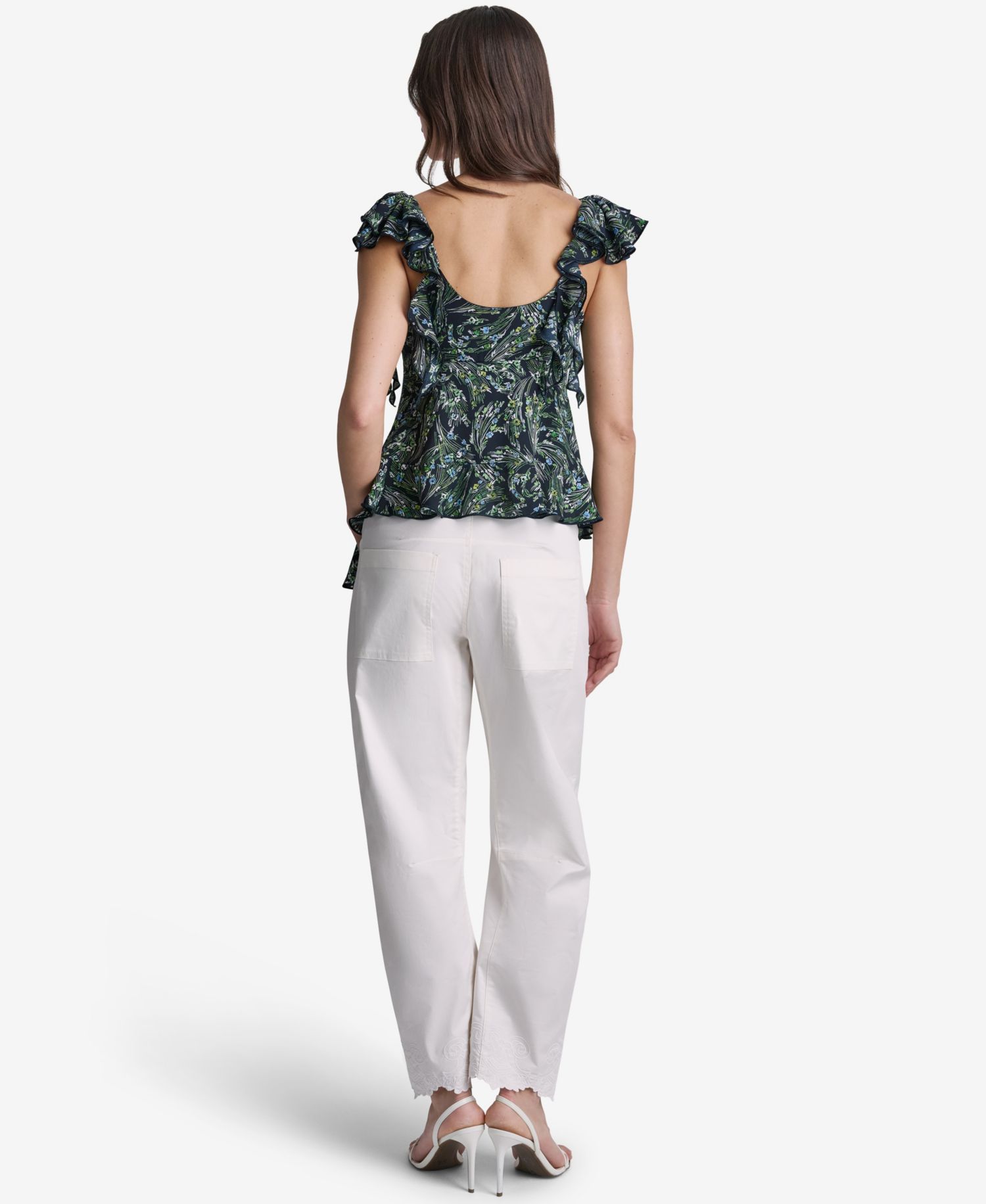 Women's Floral Print Ruffled V-Neck Top