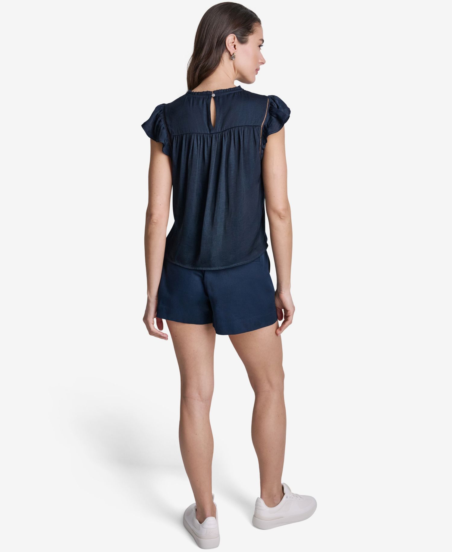 Women's Flutter-Sleeve Crewneck Blouse