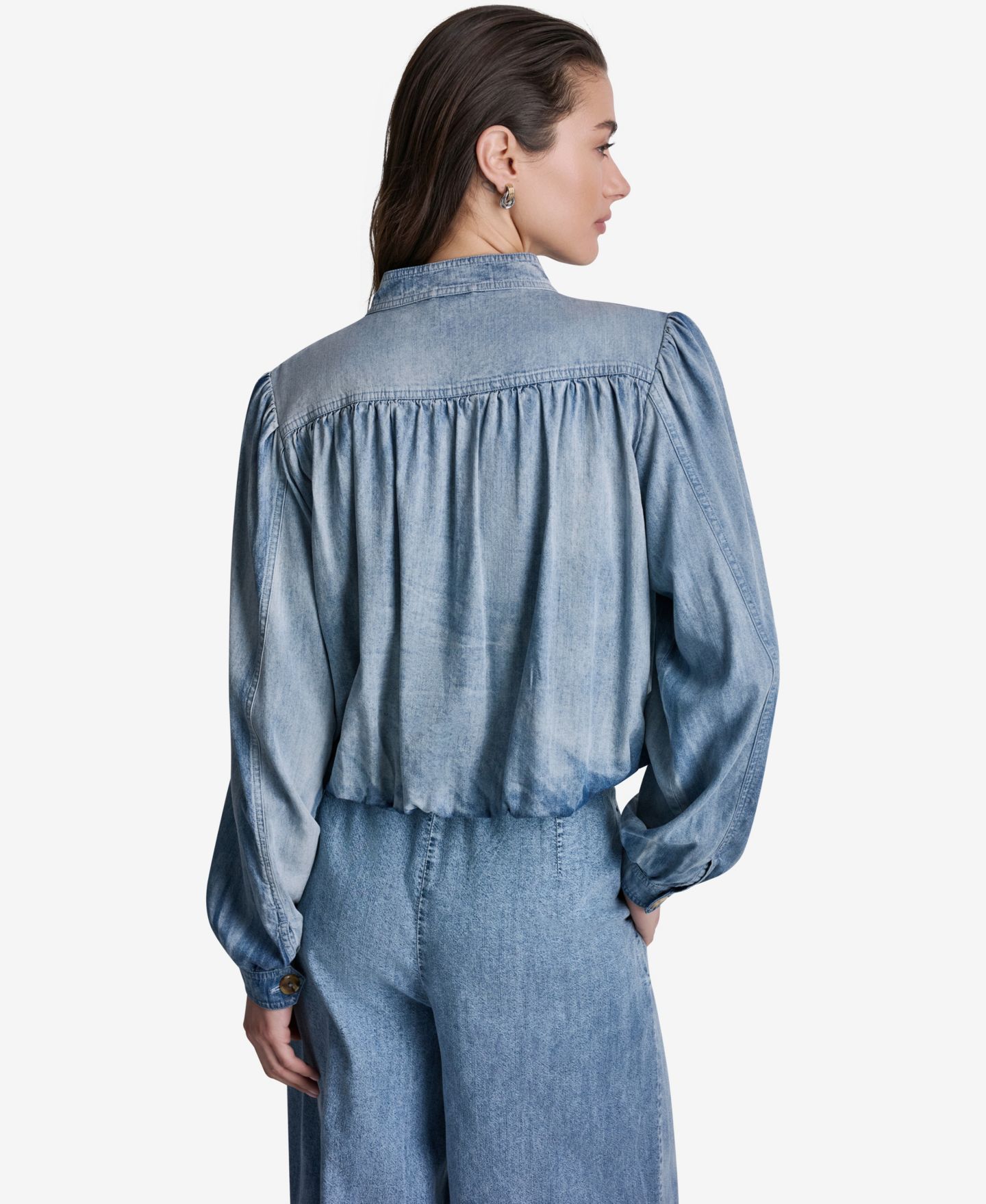 Женская куртка BCBG Puff-Sleeve Button-Front Collared, цвет: Синий — фото 4