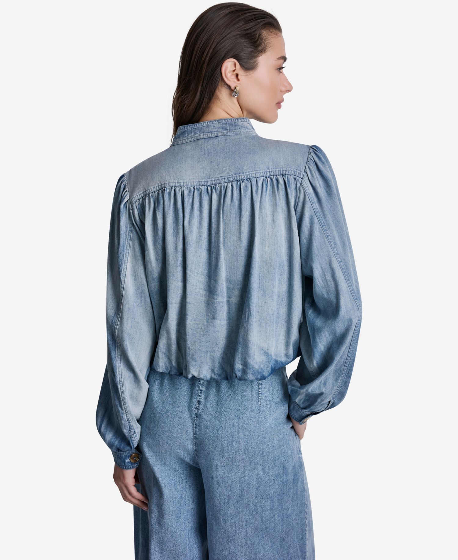 Women's Puff-Sleeve Button-Front Collared Jacket