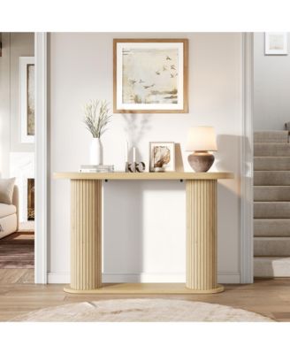 Fluted Console Table – 42.5" Narrow Entryway Sofa Table with Storage Shelf, Elegant Wood-Look Finish, for Living Room, Hallway, Foyer