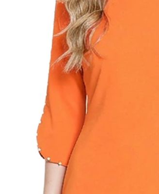 Women's 3/4 Mother of Pearl-Detail Petal-Sleeve Dress