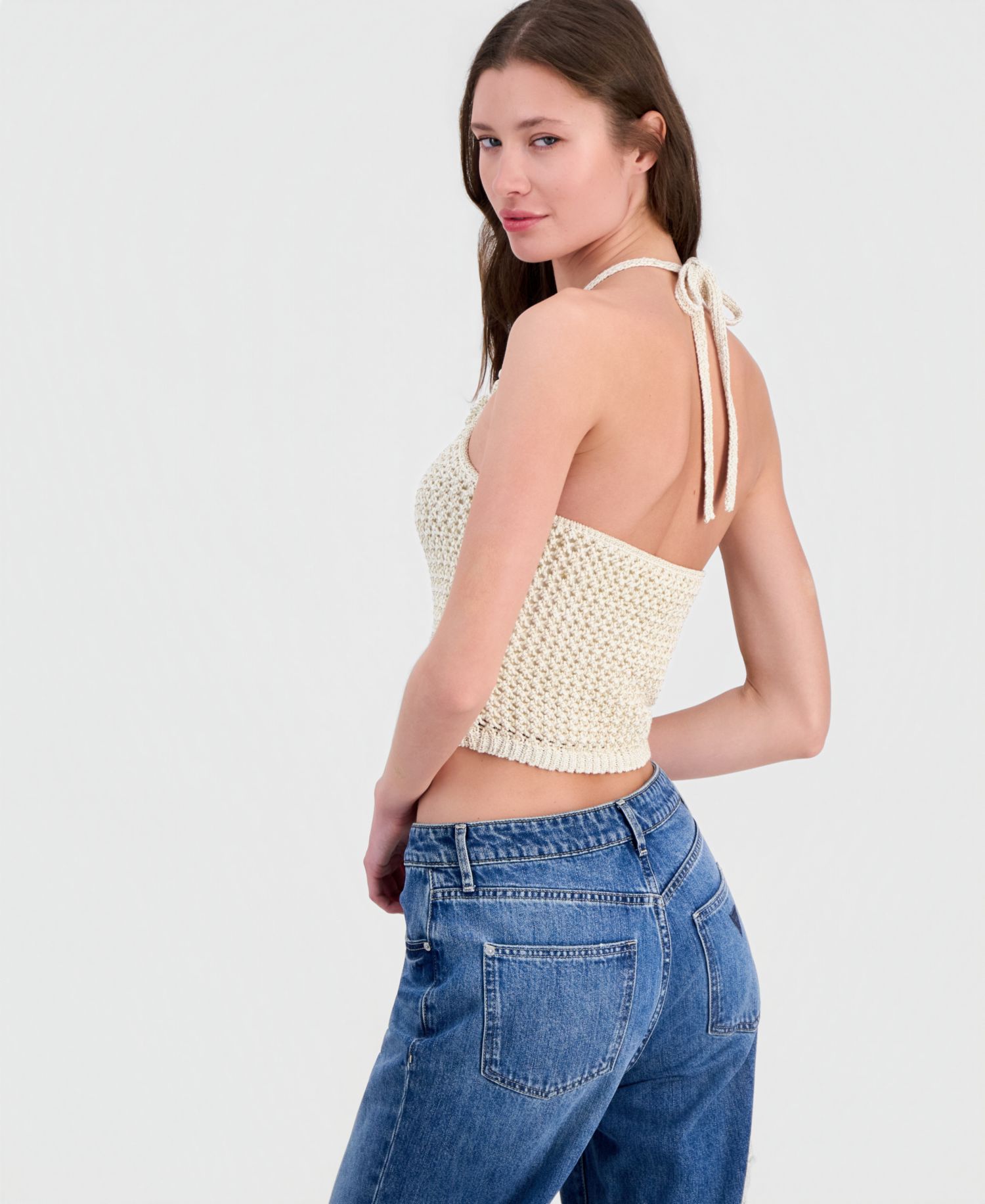 Women's Alicia Flower Crochet Halter Sweater