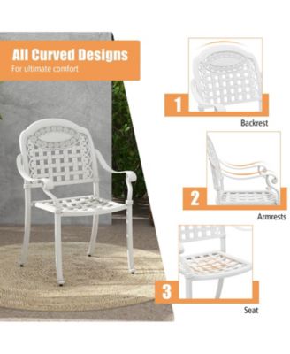 Set Of 4 Patio Cast Aluminum Armrest Chairs Dining Stackable Outdoor