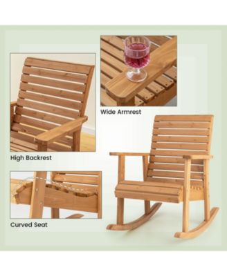 Wooden Rocking Chair High Back Fir Wood Armchair Yard Patio