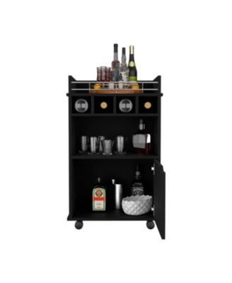 Bar Cart with 2 Open Shelves, 4 Cubbies and Closed Cabinet