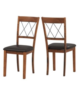 Cross-Back Dining Chairs Set of 2 with PVC Leather Seat and Rubber Wood Frame