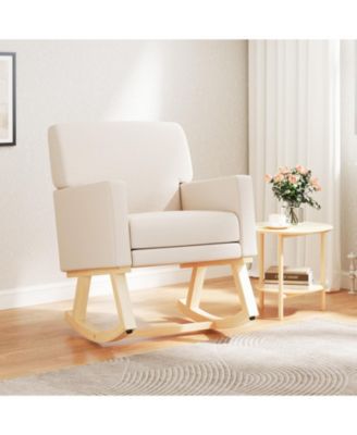 Upholstered Rocking Chair with Padded Seat and Solid Wood Base