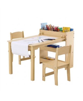Kids Art Table and 2 Chairs, 2-in-1 Toddler Craft and Play Activity Table, Wood Set