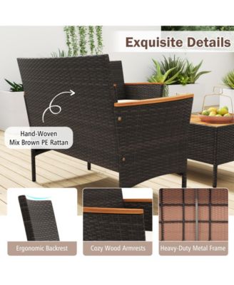 4 Piece Patio Wicker Sofa Set 2 Rattan Chairs and Loveseat with Table