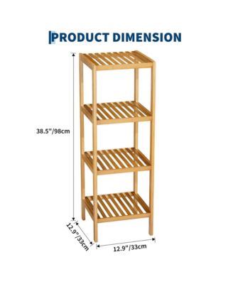 4-Tier Bamboo Shelf Narrow Bathroom Shelf with Slatted Shelves Wood Plant Stand Standing Towel Rack Corner Rack