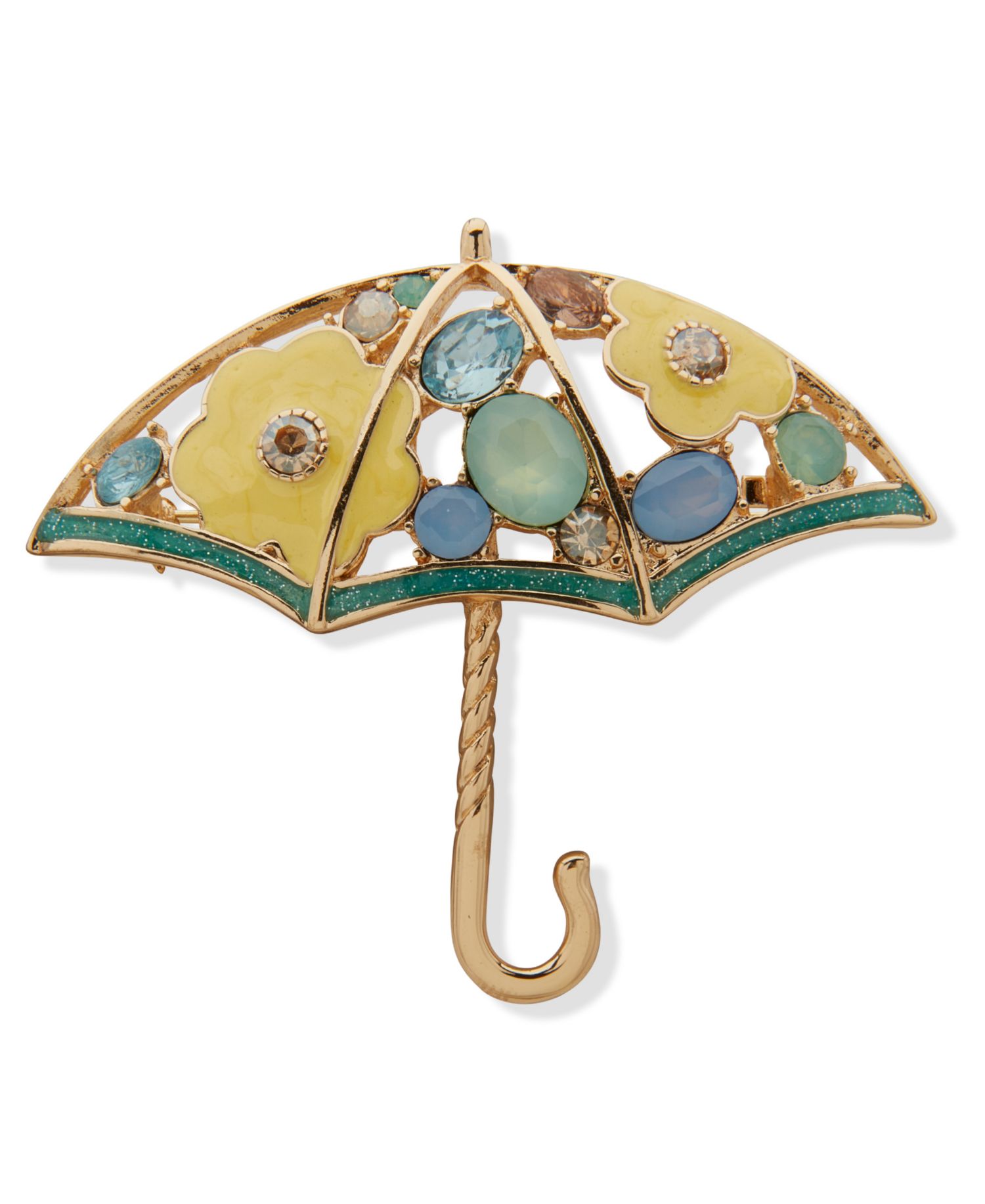 Gold-Tone Multi Crystal Open Umbrella Pin