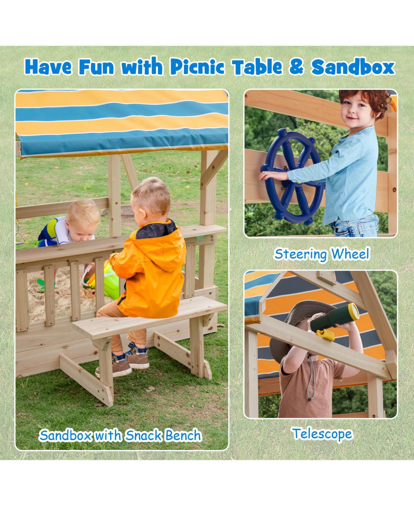 Детские игрушки Slickblue Wooden Swing Set with Slide, Deck and Steering Wheel, For Up to 10 Players, Ages 3+, цвет: Коричневый — фото 5
