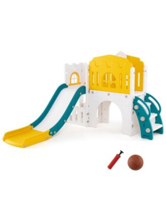 Kids 9 in 1 Slide Playset L Shape with Basketball and Wheel