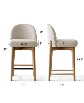 Armless Upholstered Counter Height Stools Set of 3, Linen, Wood Legs