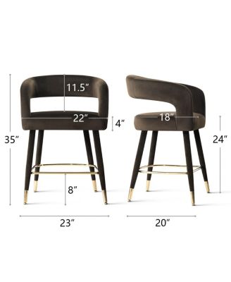 24" Velvet Counter Height Bar Stool with Arms, Gold Footrest, 1 Pc