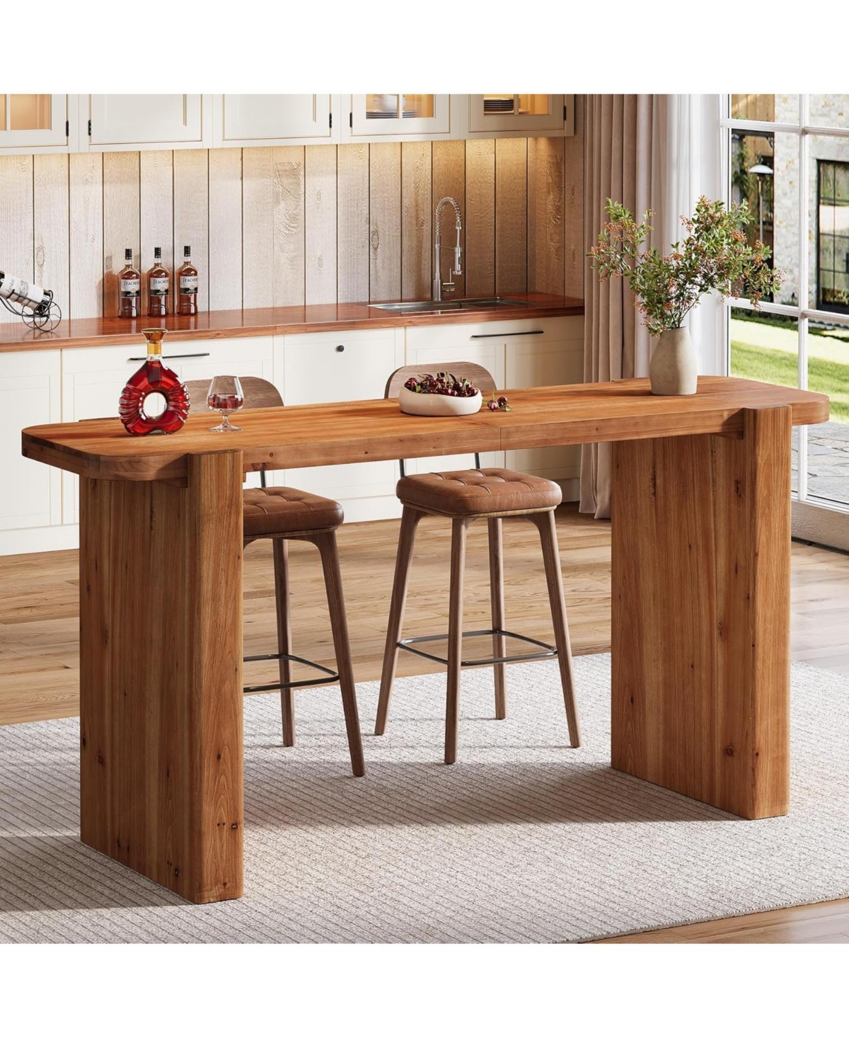 Tribesigns Solid Wood Bar Table, 63-Inch Long Counter Height Pub Table, Rectangular Narrow High Top Bar Height Units
