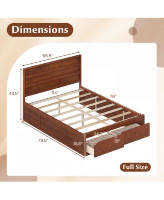 Full Size Bed Frame w/Storage Drawers Headboard Wooden Slat Support