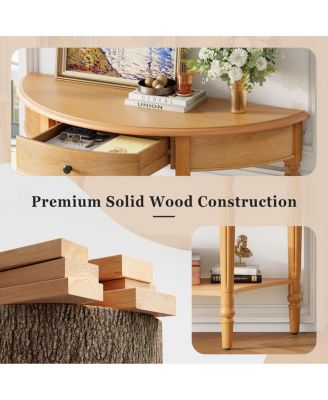 Farmhouse Half Moon Console Table with Drawer & Shelf