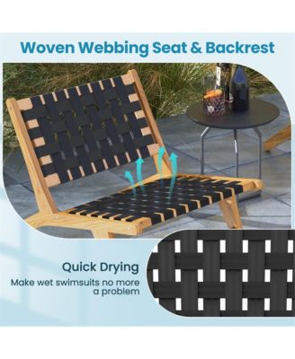 Teak Wooden Chair w/ Woven Webbing Seat and Backrest for Patio Mid Century Modern