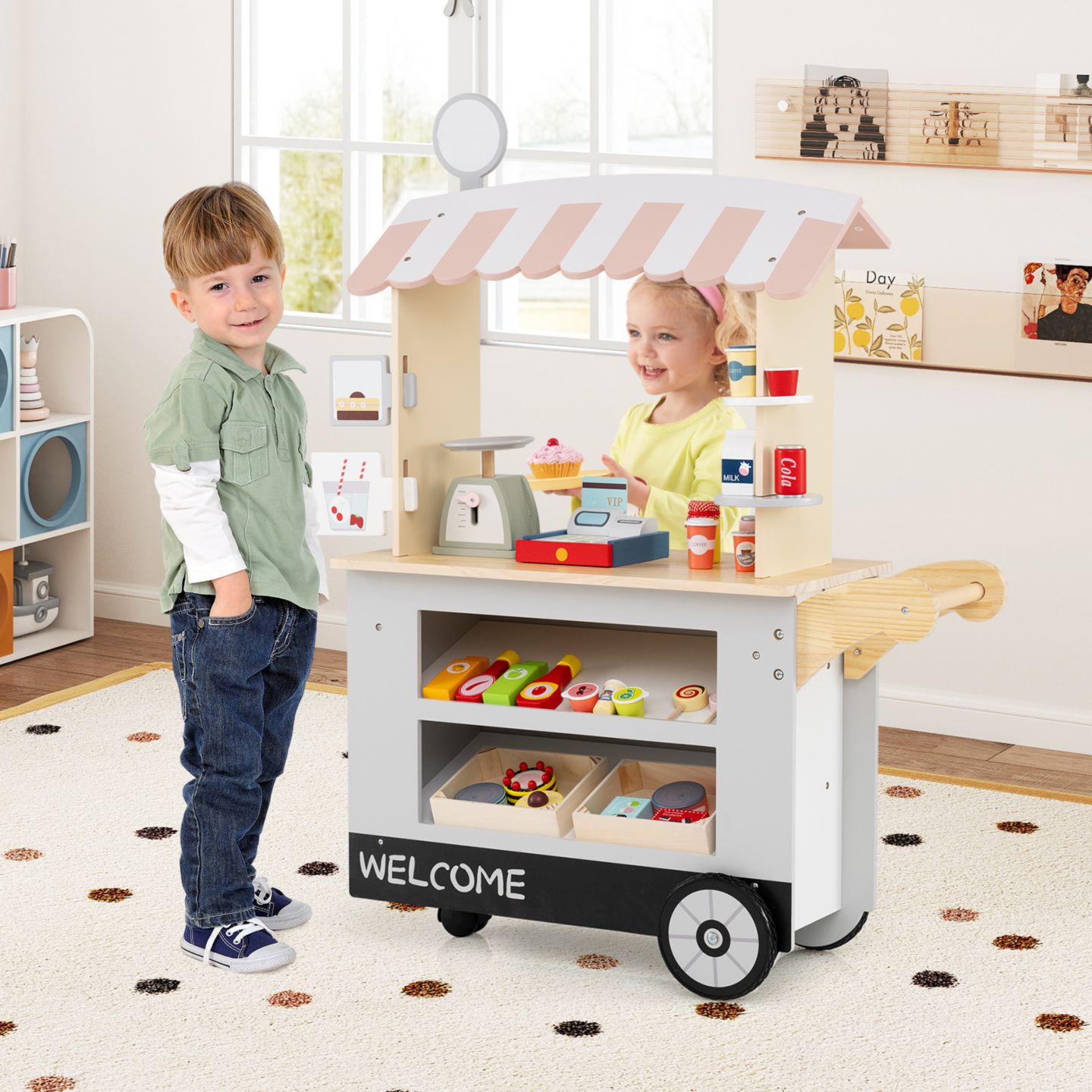 Детские игрушки Slickblue Shopping Cart with POS Machine and Pretend Scale 30-Piece Play Set, от 3 лет, цвет: Серый — фото 2