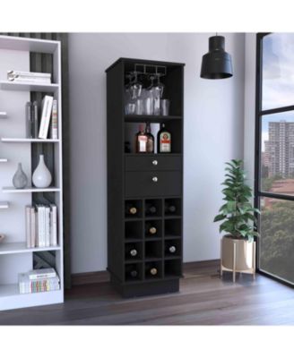 Bar Cabinet with 2 Cabinets, 1 Drawer Black Finish