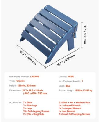 HDPE Folding Adirondack Ottoman Footrest, Weather-Resistant