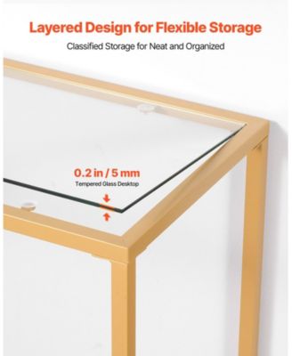 Tempered Glass 2-Tier Console Table with Metal Frame and Anti-Tip Device