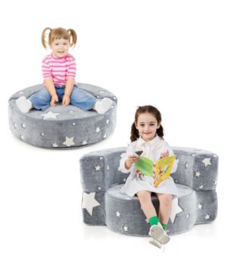 2-in-1 Convertible Kids Sofa with Glow-in-the-Dark Cover and Removable Washable Slipcover