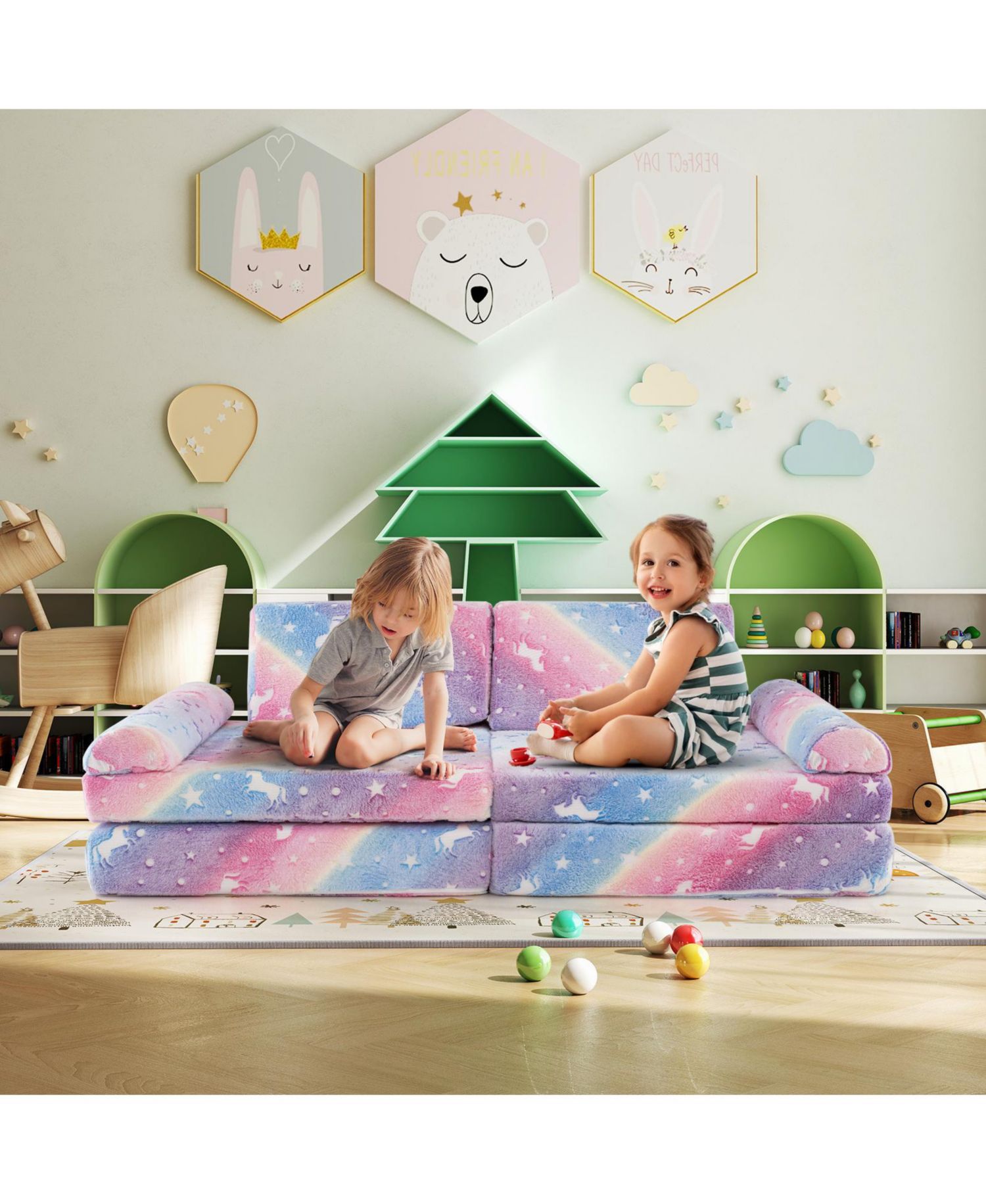 8-Piece Modular Kids Play Couch Glow-in-the-Dark Toddler Sectional