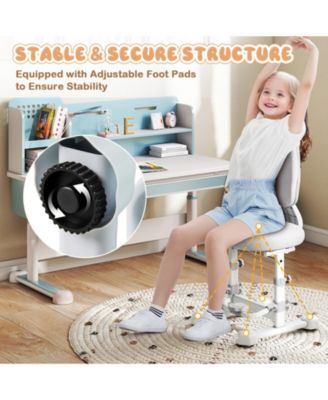 Kids Study Chair with Double Backrest, Adjustable Height and Footrest