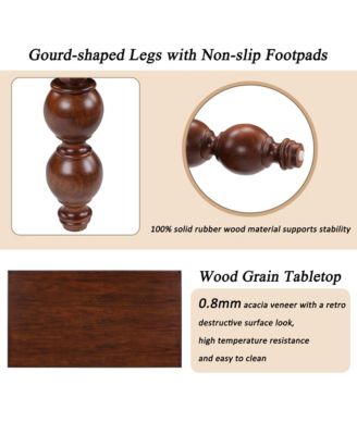 Rectangular Wooden Coffee Table - Vintage Center Table with Storage Drawer and Gourd-Shaped Legs for Living Room