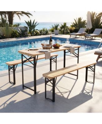 3-Piece Folding Picnic Table and Bench Set, Fir Wood Portable Outdoor Dining