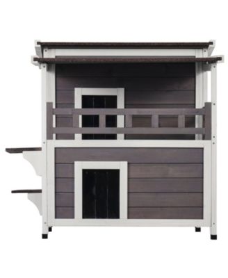 Outdoor Cat House 2-Story 30x30x32 in Weatherproof Wood