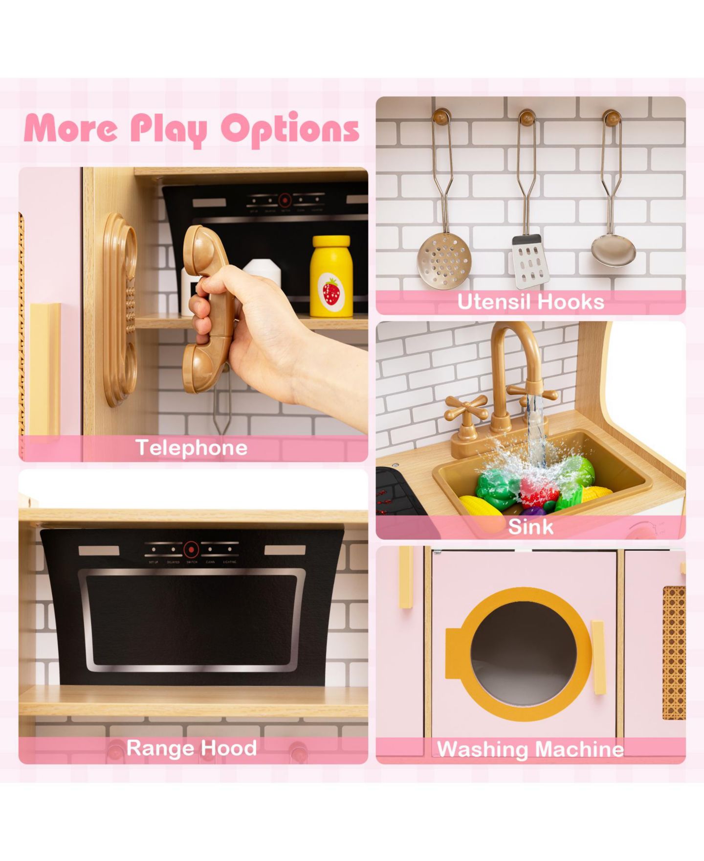 Детский игровой набор Slickblue Wooden Lights-and-Sounds Kids' Kitchen Playset, от 3 лет, цвет: Розовый — фото 4
